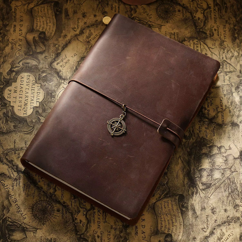 Luxe dagboek van koeienleer met 3x schriften en hoesjes