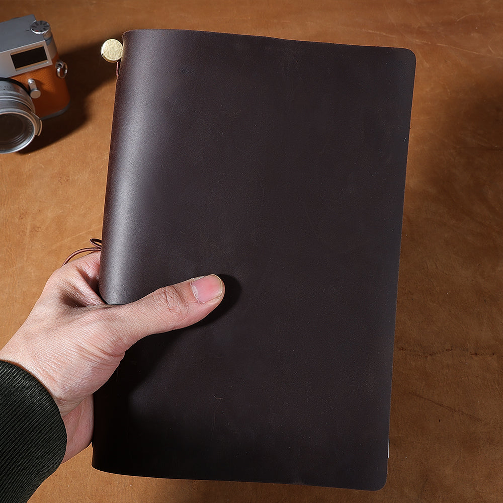 Luxe dagboek van koeienleer met 3x schriften en hoesjes