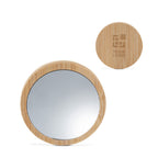 Make-up spiegel van bamboe met jutte zakje